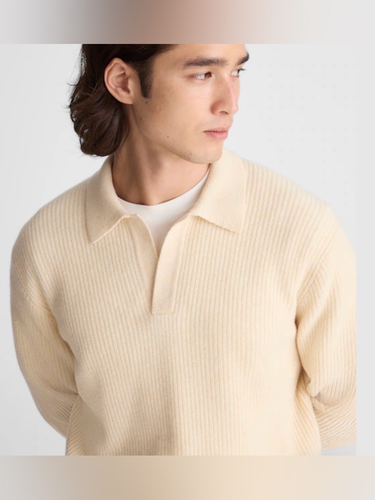 Madewell Johnny-Collar Sweater Polo In Biscuit Heritage Merino Wool - Read